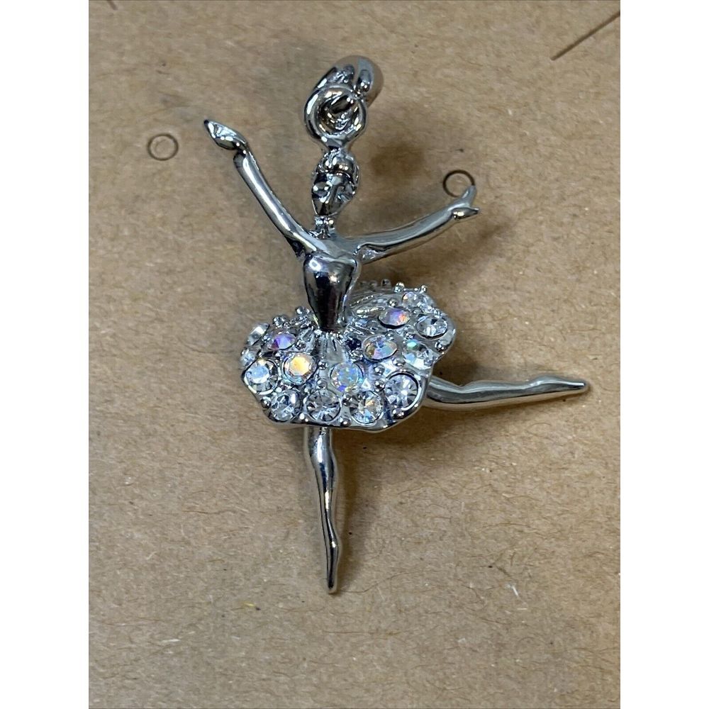 Dance Ballerina Pendant Silver‎ Tone Crystals NWOT